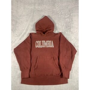 Vtg Champion Columbia Hoodie Sweatshirt Reverse Weave Warmup 1980s Men L Red USA